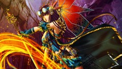 Woman steampunk anime girls ragnarok online digital art fire axe