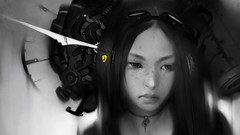 Woman steampunk freckles artwork selective coloring