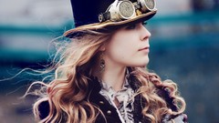 Woman steampunk models top hat