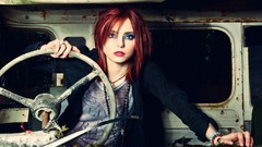 Woman steering wheel faces models redheads