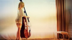 Woman stockings blondes double bass high heels see-through