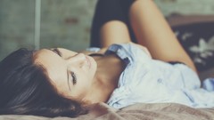 Woman stockings brunettes lying down