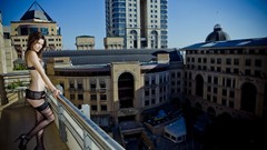 Woman stockings lingerie brunettes cityscapes high heels