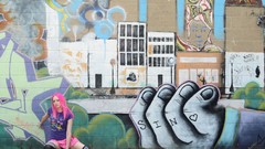 Woman stockings pink hair