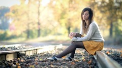 Woman stockings skirts brunettes railroads