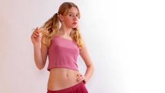 Woman stomach blondes models pigtails ella nipples through 