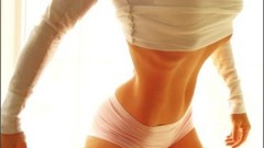 Woman stomach navel legs muscles lingerie bodybuilding fitness 