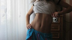 Woman stomach navel lingerie fitness boobs abs shredded muscles