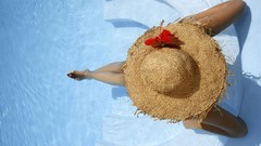 Woman Straw Hat swimming pools