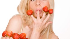 Woman strawberries fruits