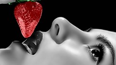 Woman strawberries selective coloring