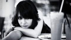 Woman straws grayscale monochrome