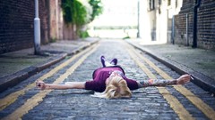 Woman street blondes lying down