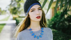Woman street hats long hair necklaces