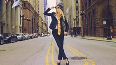 Woman street tie suit fashion blondes models cityscapes new 