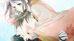 Woman string couple male brown eyes closed eyes brunettes short 