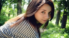 Woman stripes green eyes brunettes Anya