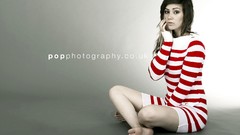 Woman stripes studio models Ally Tindsley