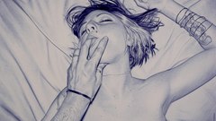 Woman sucking piercings drawings