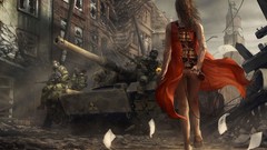 Woman suicide tanks bombs concept art post-apocalyptic Marek 
