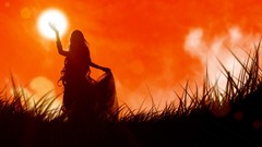 Woman sun dress grass