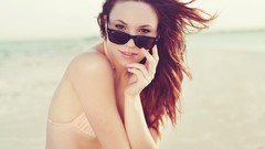 Woman sunglasses brunettes bikini