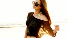 Woman sunglasses brunettes bikini teen beach girls