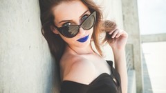 Woman sunglasses brunettes blue lips Megan Coffey