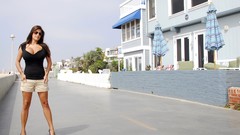 Woman sunglasses brunettes models cleavage boobs huge boobs 