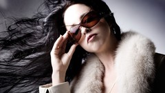 Woman sunglasses brunettes models fur clothing