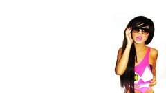 Woman sunglasses brunettes panties Simple Background