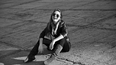 Woman sunglasses outdoors brunettes grayscale Met-Art magazine 