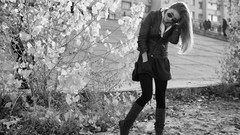 Woman sunglasses outdoors brunettes grayscale Met-Art magazine 