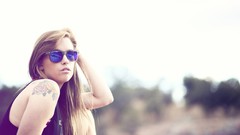 Woman sunglasses outdoors tattoos brunettes models