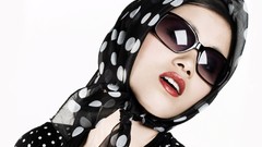 Woman sunglasses red lipstick