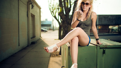 Woman sunglasses sandals bracelets