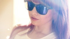 Woman sunglasses shirts long hair brunettes