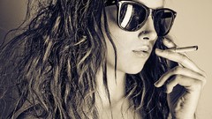 Woman sunglasses smoking brunettes models