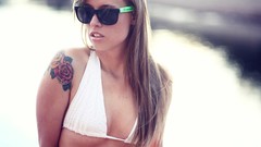 Woman sunglasses tattoos brunettes models