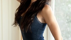 Woman sunlight blue eyes brunettes tight dress Natasha Belle