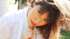 Woman sunlight brunettes models red lipstick