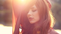 Woman sunlight closed eyes brunettes models