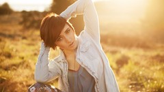 Woman sunlight short hair black hair
