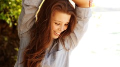 Woman sunlight smiling brunettes portraits Taylor McCutchan