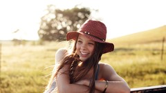 Woman sunlight smiling brunettes portraits Taylor McCutchan