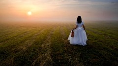 Woman sunrise nature white