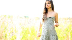 Woman sunset dress grass