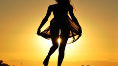 Woman sunset Landscapes nature