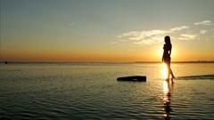 Woman sunset Sea Beaches