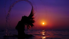 Woman sunset wet Beaches